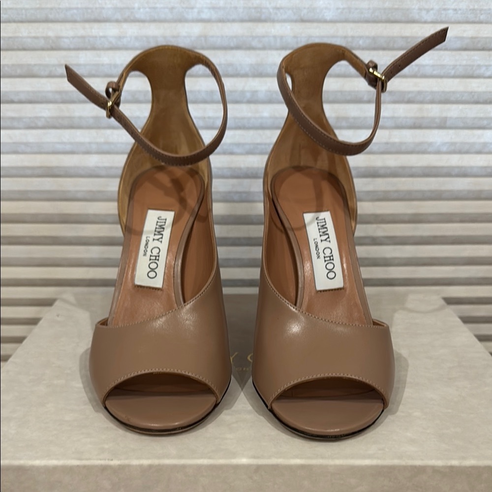 Jimmy Choo Tan Stiletto Heels with Ankle Strap